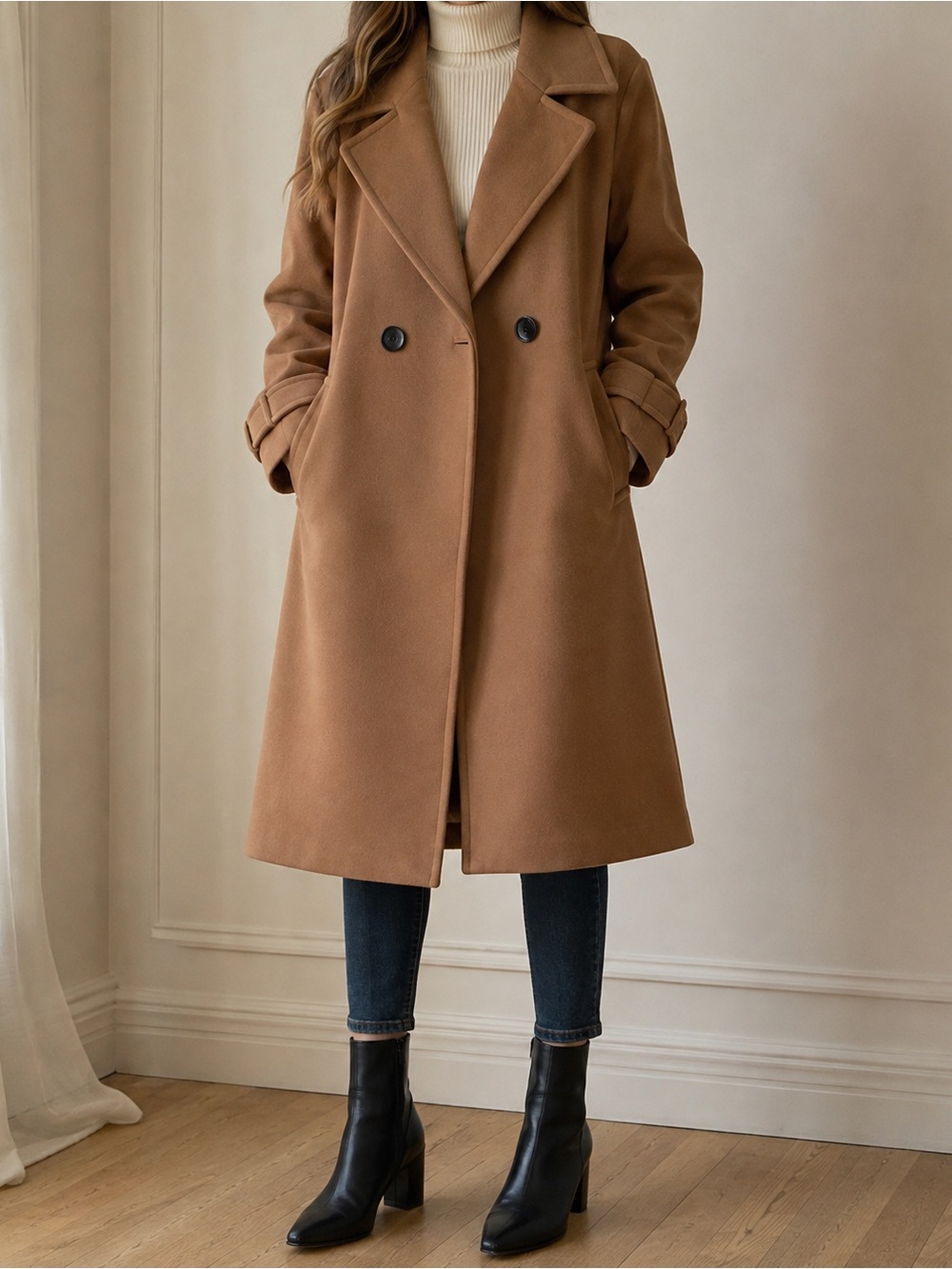 Liz Claiborne Camel Double-Breasted Trench Coat Size Large NWT